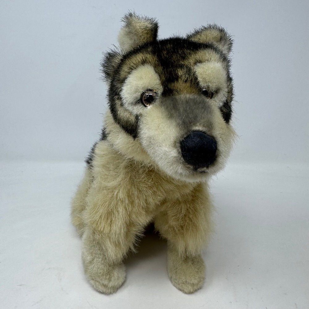 JAAG Plush Wolf Pup Stuffed Animal Realistic Gray Timber Wolf Toy 10 Inch Seated